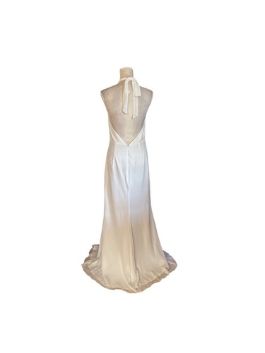 Lulus Halter Neck Chiffon Overlay Satin Dress Open Back & Flowing Train L NWOT - Picture 9 of 14
