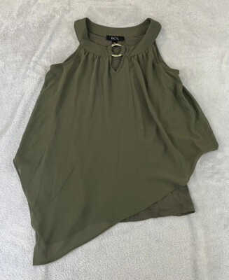 BCX womens sleeveless green keyhole blouse size XS Extra Small