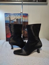 Nwob Escada Black Pony Hair Side Zip Boots Sz 9 1/2 B