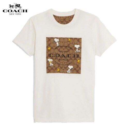 COACH ×PEANUTS Women's Signature Snoopy T-shirt CE461 WHT Free Shipping from JPN - Picture 1 of 6