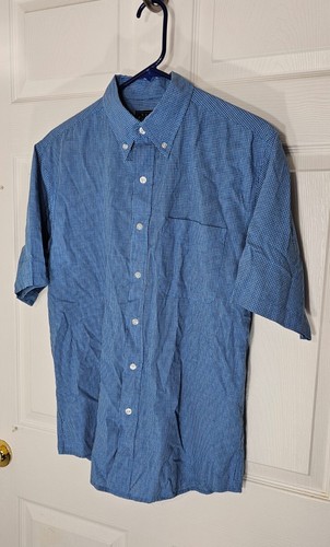 Basic Editions Shirt Mens Size Small Blue Short Sleeve Collared Plaid Button Up - Picture 2 of 5