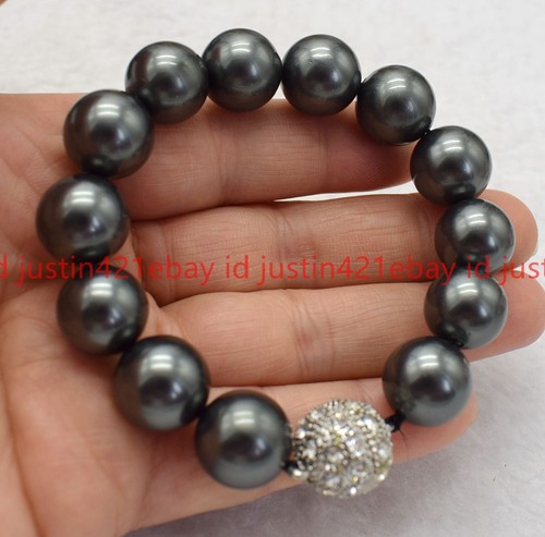 14mm Genuine Multicolor Shell Pearl Round Beads Bracelet 7.5" AA Magnetic Buckle - Picture 3 of 30