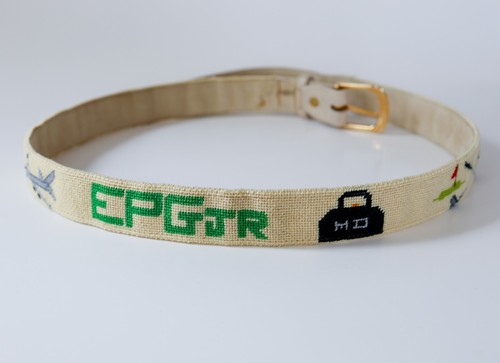 Needlepoint Leather Belt 36" Golf Tennis Dog MD Preppy Country Club Old Money - Picture 8 of 15