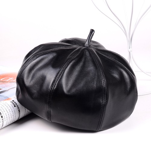 Women's genuine Leather Lambskin Beanie Beret Octagonal cap Newsboy hat/cap - Picture 6 of 10