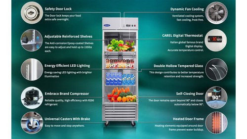 27in Reach-in Commercial Refrigerator Stainless Steel Swing Glass Door 23 CF USA - Picture 9 of 12