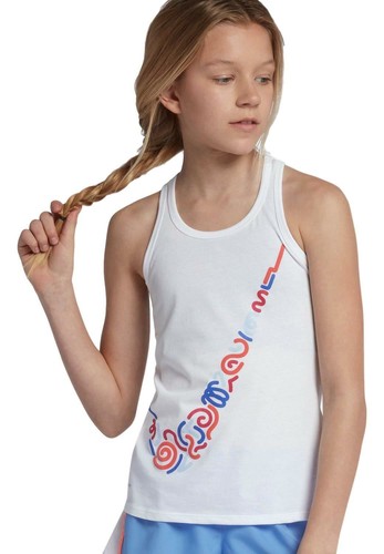 Nike Girl's Dri-Fit Squiggle Swoosh Graphic Tank Top Size Large 913192-100 - Picture 1 of 4