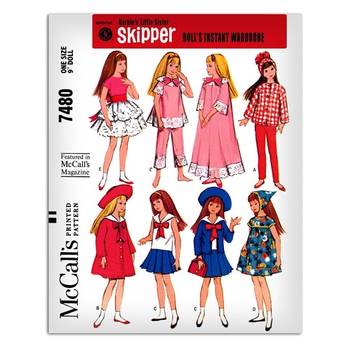 Skipper Barbie Doll 9” Sewing Pattern McCalls 7480 Coat Pants Dress Vintage - Picture 1 of 2