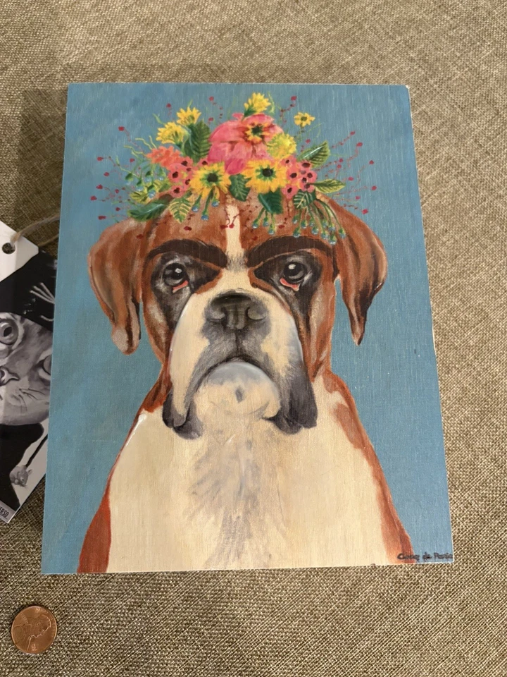 Estampado de perro boxer en madera Frida Kahlo firmado por Coco de Paris Foto 3 de 4