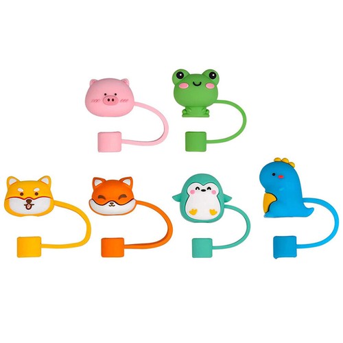 6PCS Straw Toppers for Tumblers Caps Silicone Cartoon Party Straw Caps Covers - Bild 1 von 12