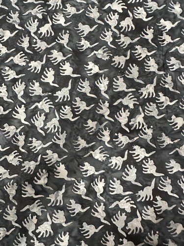 Cats on Black Batik-Halloween 100% Cotton Fabric by the Half Yard 18" x 43"