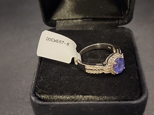 Anillo con halo de plata de ley con detalles de circonita cúbica púrpura ovalada de 7 mm y espinela talla 8 - Imagen 9 de 10