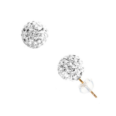 8MM 14k Gold Round White Crystal Element Stud Earrings PUSH BACK