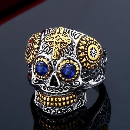 Men Vintage Viking Punk Gothic Eye Skull Skeleton The Grim Reaper Biker Ring - Picture 36 of 63