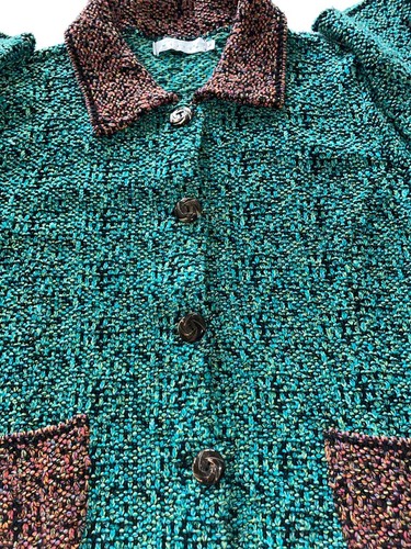 Vintage Willow Womens Cardigan L Teal Sweater Chunky Knit Boho Cottage Artsy - Picture 11 of 15