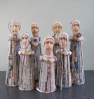 Vintage Hand Crafted Nativity Scene - Newspaper and Carved Wood Figures