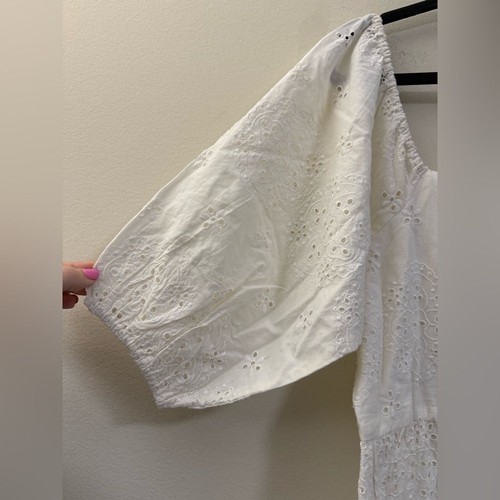 Neu mit Etikett Jennifer & Grace Kleid mit Puffärmeln und eckigem Ausschnitt und Ösen in Weiß - L - Bild 2 von 13
