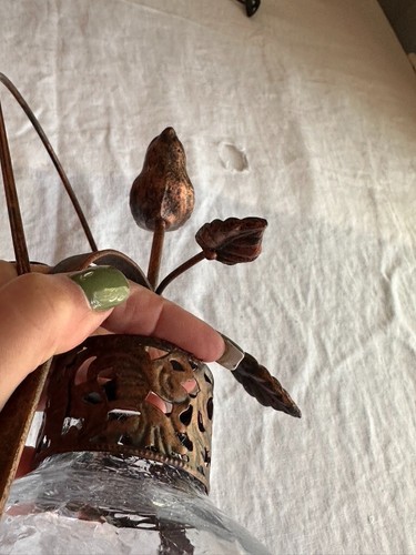 Linterna de vela vidrio craquelado con marco de cobre colibrí India vintage 12,5" - Imagen 22 de 24