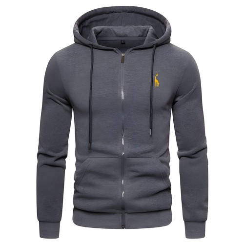 Hooded Fleece Sweater for Men with Embroidered Design, Casual Long Sleeve Cardig - Picture 6 of 27