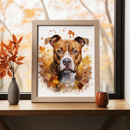 Staffordshire Terrier in Autumn Print, Modern Dog Painting, Pet Portrait - Picture 9 of 9