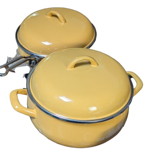 2 Vtg Vitrex Gourmet Yellow 10" Handled Sauce Pan & Pot With Lids Set Saute  - Picture 7 of 22