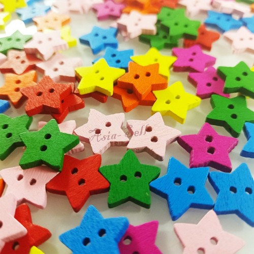 Wood Buttons 13mm Stars 2 Holes Sewing Baby Clothing Multicoloured Mixed Colours - Picture 5 of 7
