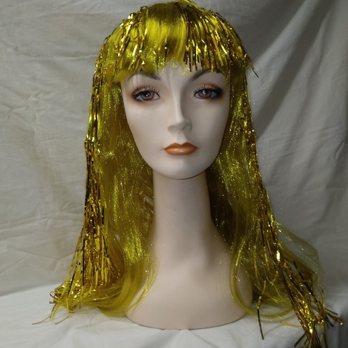 Long Gold Tinsel Wig color line Forum Novelties female lady costume hair flash - Picture 6 of 23