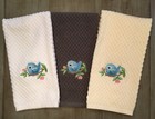 Set of 3 Embroidered Cute Baby Blue Bird Spring Pink Flowers Kitchen Dish Towels
