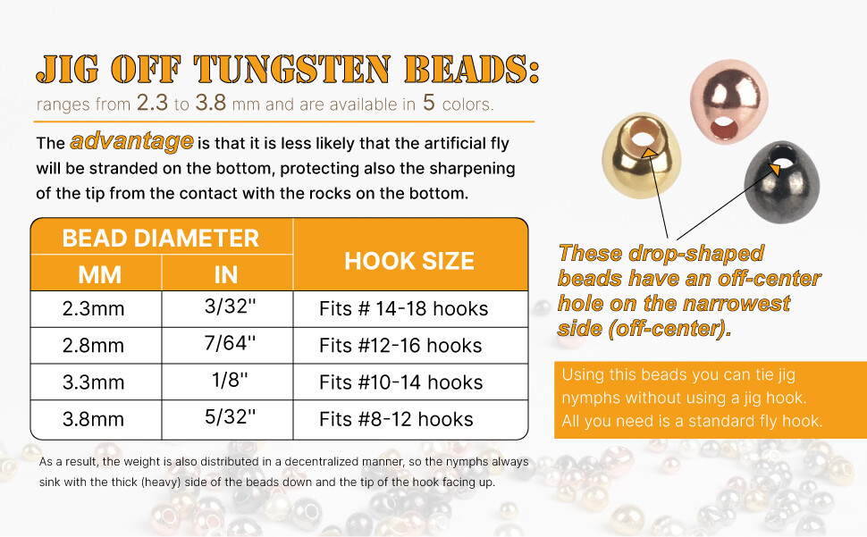 MUUNN 100pcs Offset Tungsten Beads for Fly Tying, Tungsten Jigoff beads