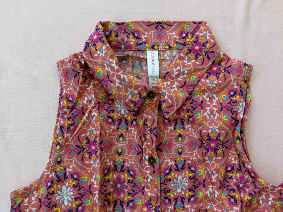 Mameluco estampado superior cintura elástica con botones de lazo Xhilaration coral L (10/12) para niñas Foto 2 de 4