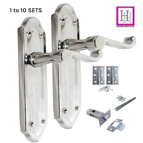 Door Handles Chrome Finish Victorian Scroll Lever Ashford inc Hinges & Latch - Picture 1 of 27