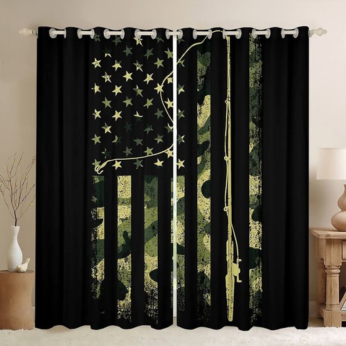 Grün Camouflage Fenstervorhänge Camouflage Amerikanische Flagge Vorhänge für Schlafzimmer Livi... - Bild 1 von 7