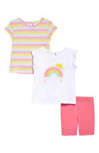 Baby Girl's Size 12M Rainbow T-Shirts & Shorts Set - 3 Piece NEW