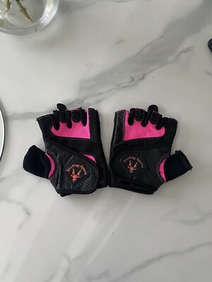 Damen rosa & schwarz gepolsterte Gewichtheben Handschuhe Größe Small