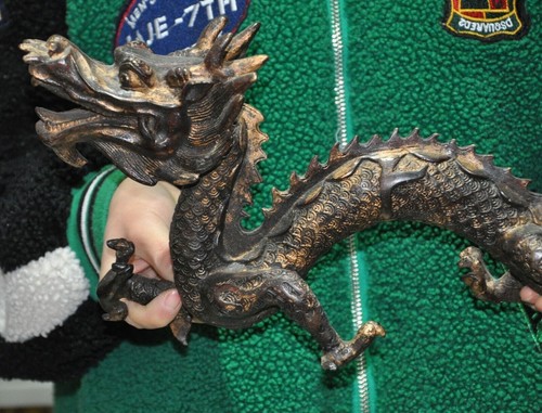 10'' China bronze gilt Feng Shui auspicious 12 Zodiacs animal loong dragon statu - Picture 2 of 9