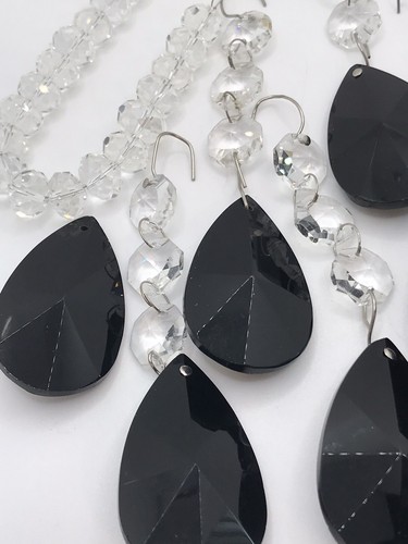 Lot Of Gorgeous Jet Chandelier Crystal Teardrop Pendants Beads Jet Black And Cow - Picture 2 of 8