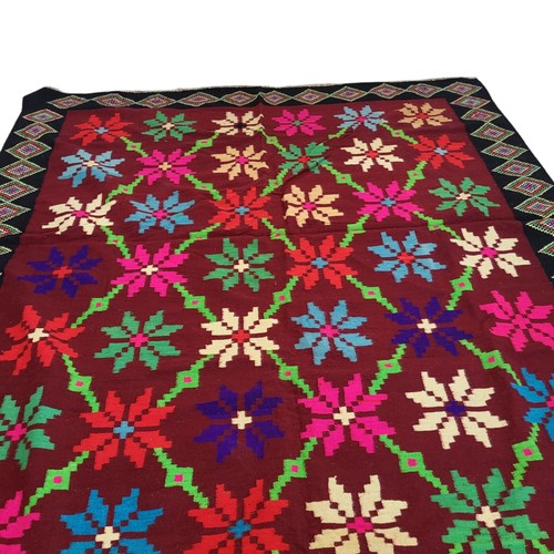 Vintage Handmade Moroccan Fringe Rug Maroon Floral Reddish Brown Carpet - Picture 11 of 24