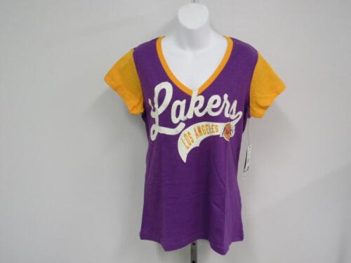 Nueva camisa para mujer Los Angeles Lakers talla L púrpura naranja con estampado en dificultades $24 - Imagen 1 de 5