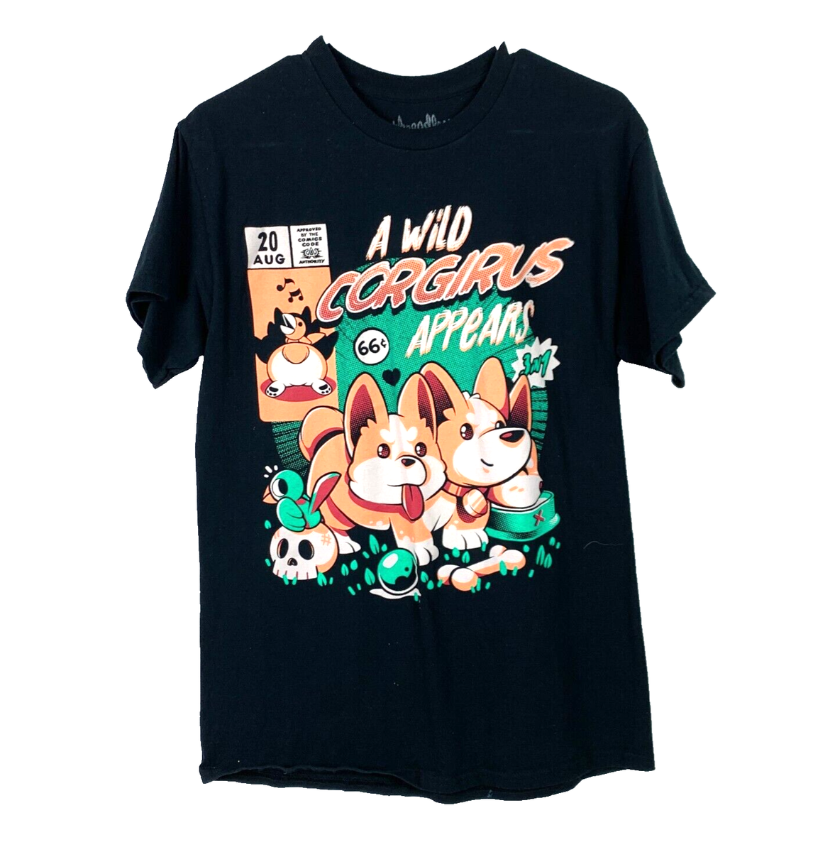Threadless Ilustra A Wild Corgirus Appears Comic Graphic Black Tee