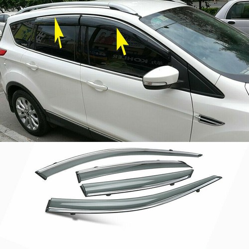 For Ford Escape 2013-2019 Car Window Visors Sun Rain Guard Deflector W/Chrome - Picture 1 of 8