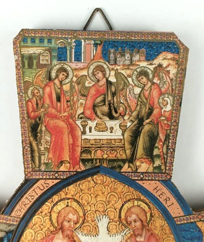 Kruzifix detaillierter Kunstdruck Jesus Gott Kreuzigung Engel letztes Abendmahl Vintage F440 - Bild 3 von 8