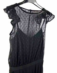 Julia Jordan W Black Jumpsuit Size 4 Polka Dots  Mesh Top Wide Leg Stretch