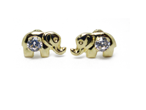 14k Gold Elephant Earrings Cz Studs 