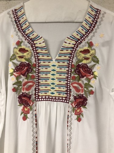 Solitaire Anthropologie Blumen Stickerei Tunika Top M Boho Hippie Urban Festlich - Bild 2 von 11