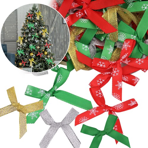 150 Mini Xmas Ribbon Bows 4cm Pre-Tied Christmas Gift Tree Wreath Decor - Picture 13 of 15