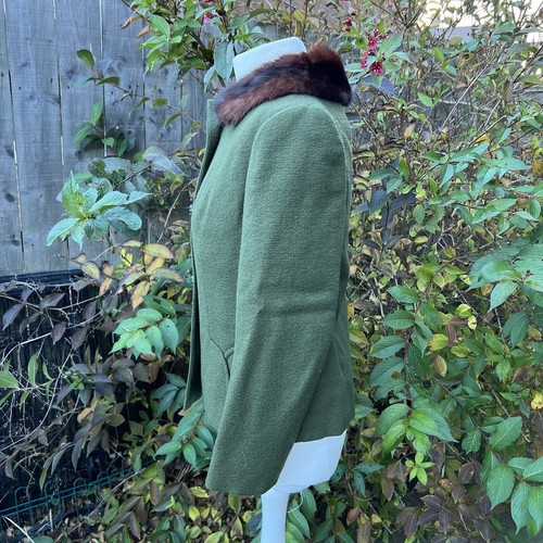 DERETA Vintage Grün Echt Pelz Kragen Knopf Jacke Mantel Retro Made Great Britain - Bild 8 von 13