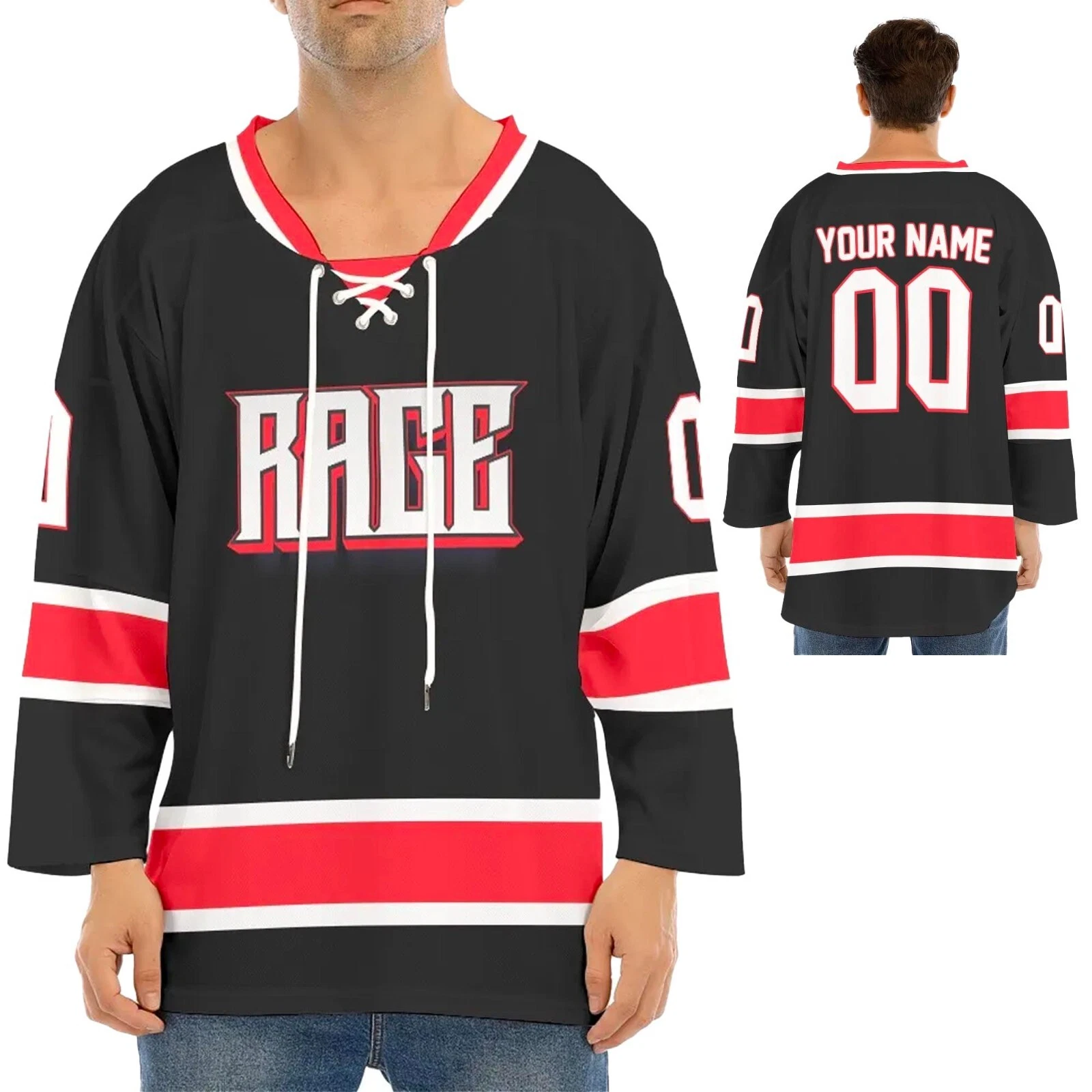 NEW Custom Personalized Black and Red Team Hockey Jersey Shirt JS-2