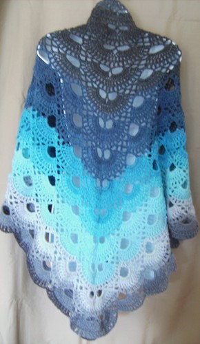 BLUE MULTI COLOR SHAWL WRAP HAND MADE CROCHET XL - Picture 2 of 3