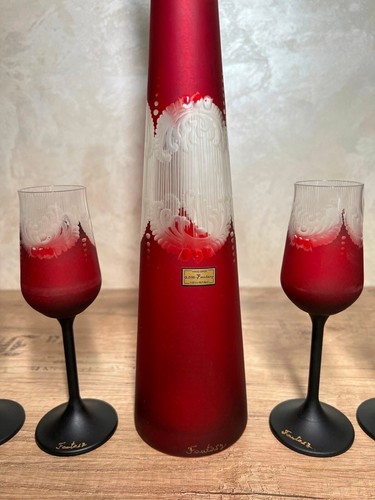 Vintage Fantasy 6 Gläser, Karaffe Rubinrot Made in Czech Republic Schliff a geätzt - Bild 9 von 12