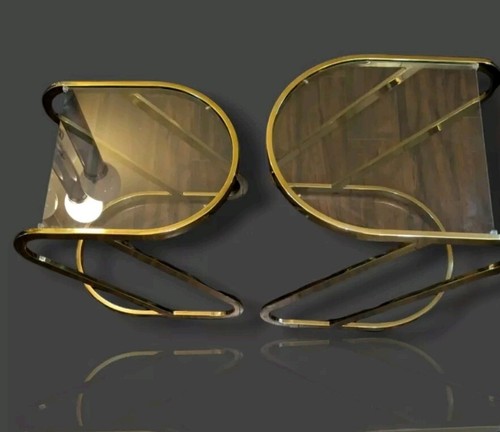 RARE VTG HOLLYWOOD RECENCY BOOMERANG STYLE BRASS & GLASS MCM NESTING TABLES - Picture 8 of 13