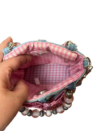 Denim bootie bag Mini Purse Bling Cowgirl Beaded Handle Women Girls - Picture 6 of 14